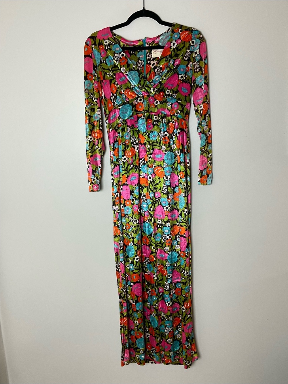 Seven Arts Vintage 1970s Psychedelic Flower Power Maxi Dress Mod Boho Rare Sz 9